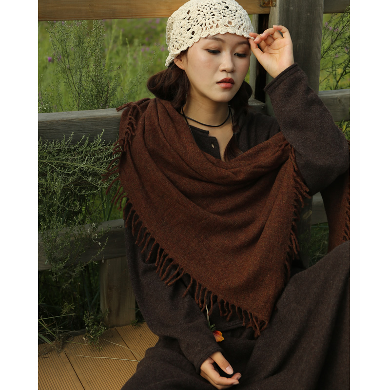 【绒羽】纯山羊绒大方巾女春秋冬季百搭款 四边流苏围巾红咖色披肩