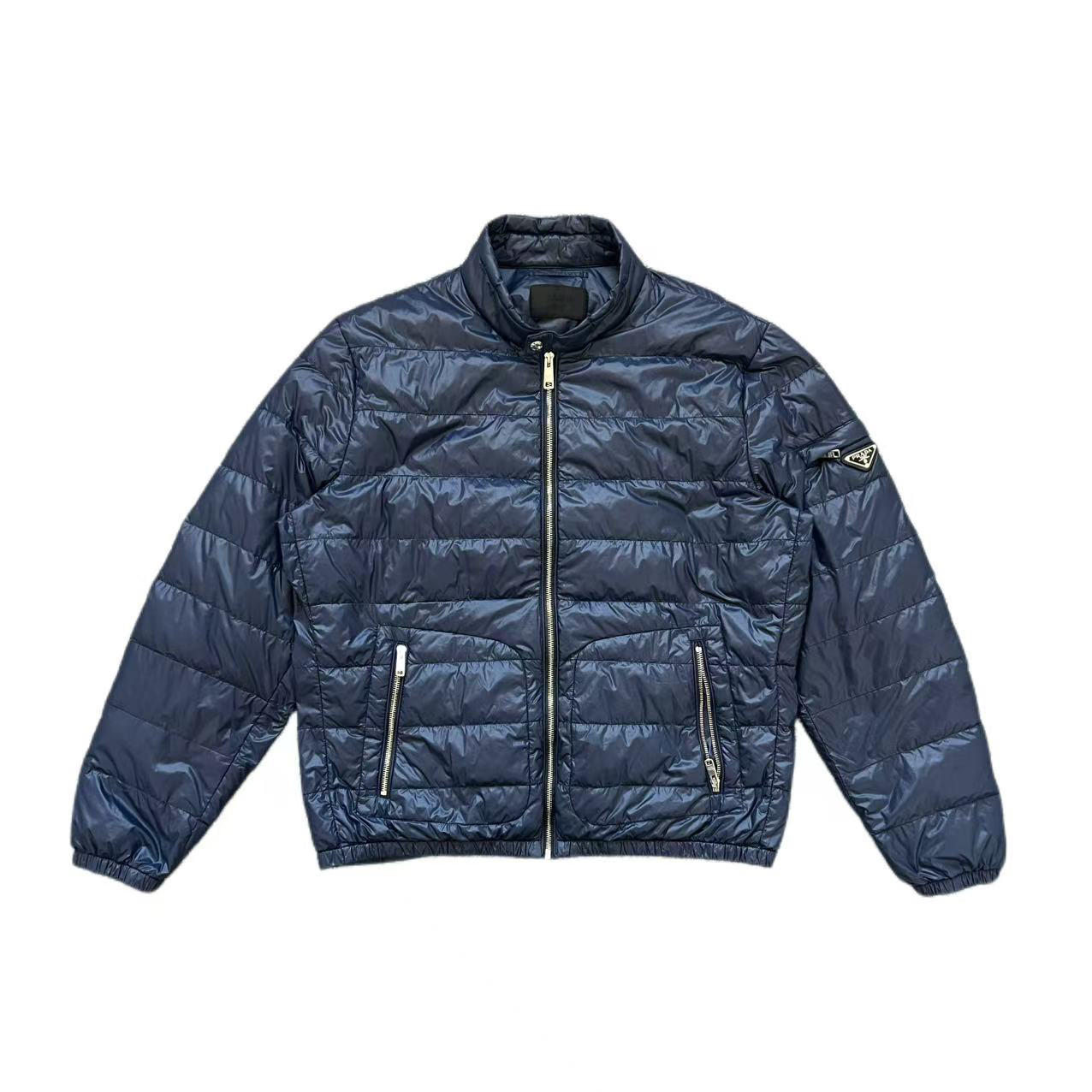 99新 Prada/普拉达 蓝色手臂钢标薄款羽绒服56码