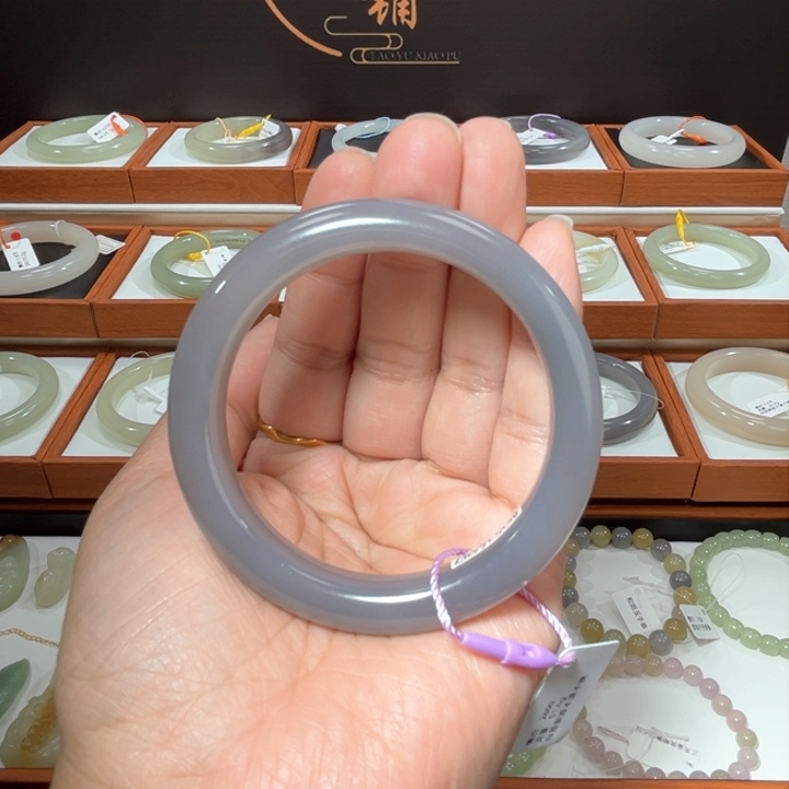 和田玉手镯未镶嵌冰烟紫55