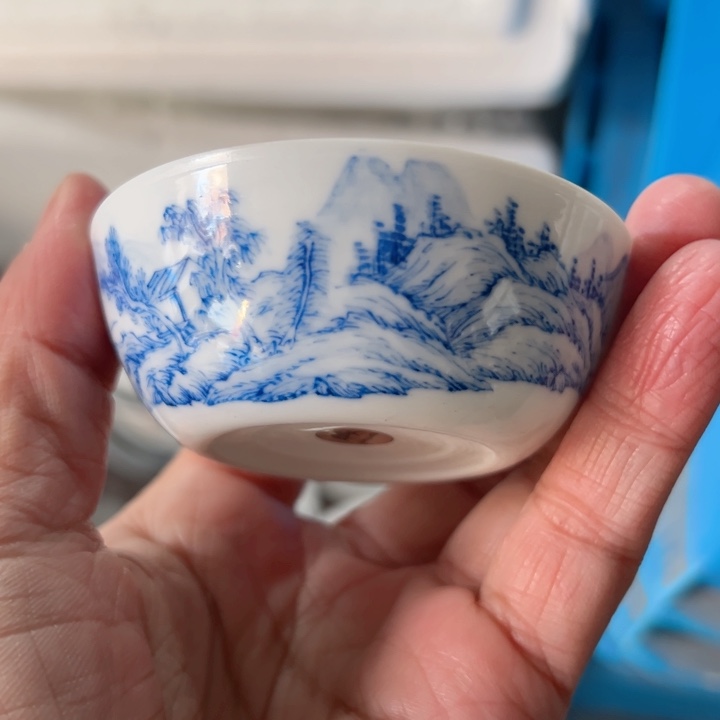 杯手绘山水卧足杯大球泥