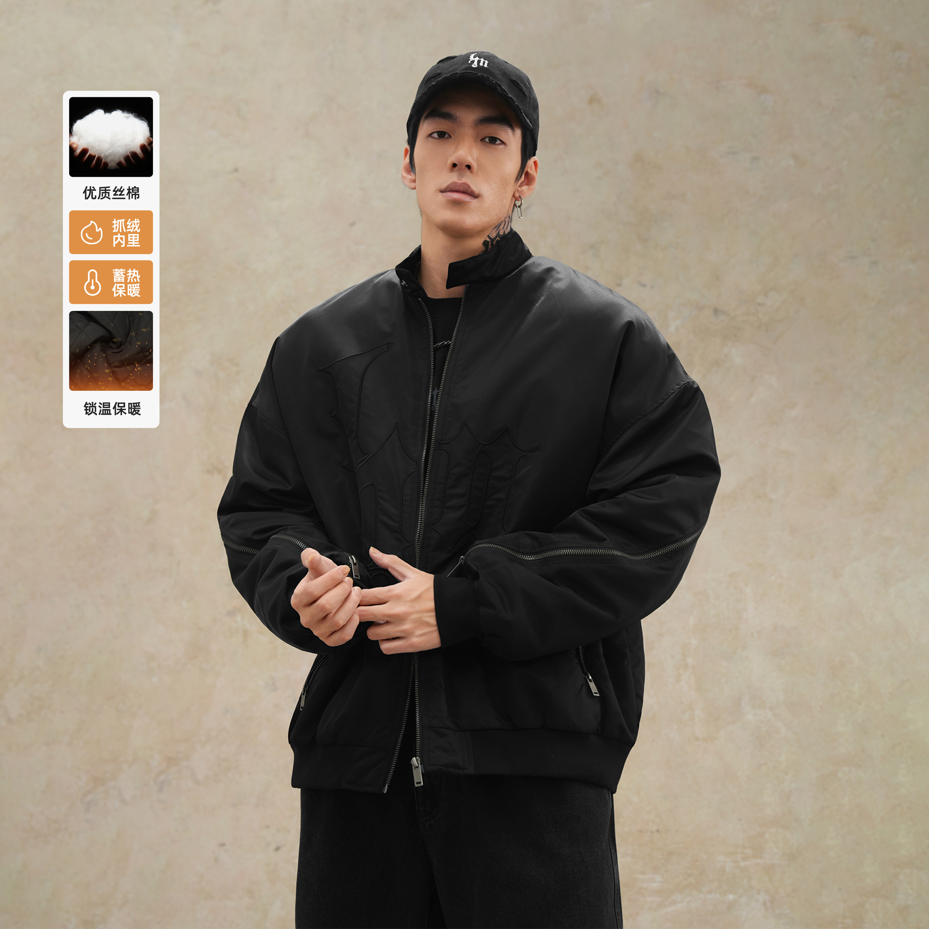 鹿家门秋冬飞行棉服休闲保暖外套棒球服男士大码运动加厚棉衣夹克