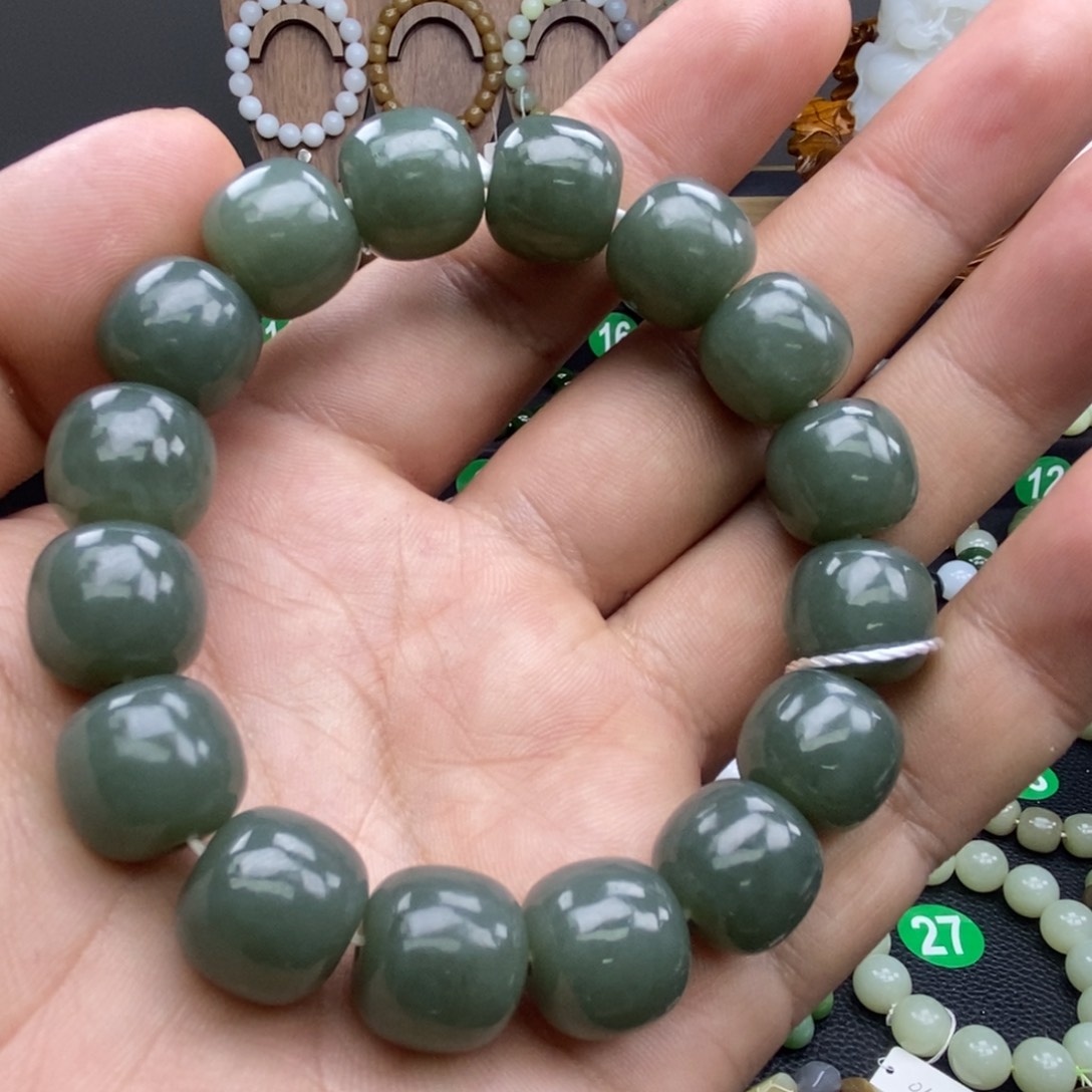 和田玉手链未镶嵌老型14且末蓝