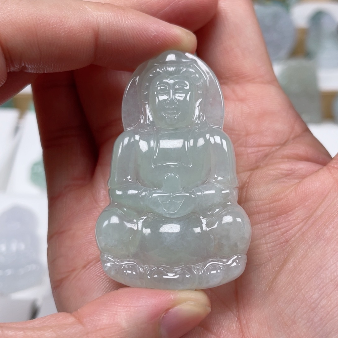 翡翠颈饰未镶嵌天然翡翠A货观音6号