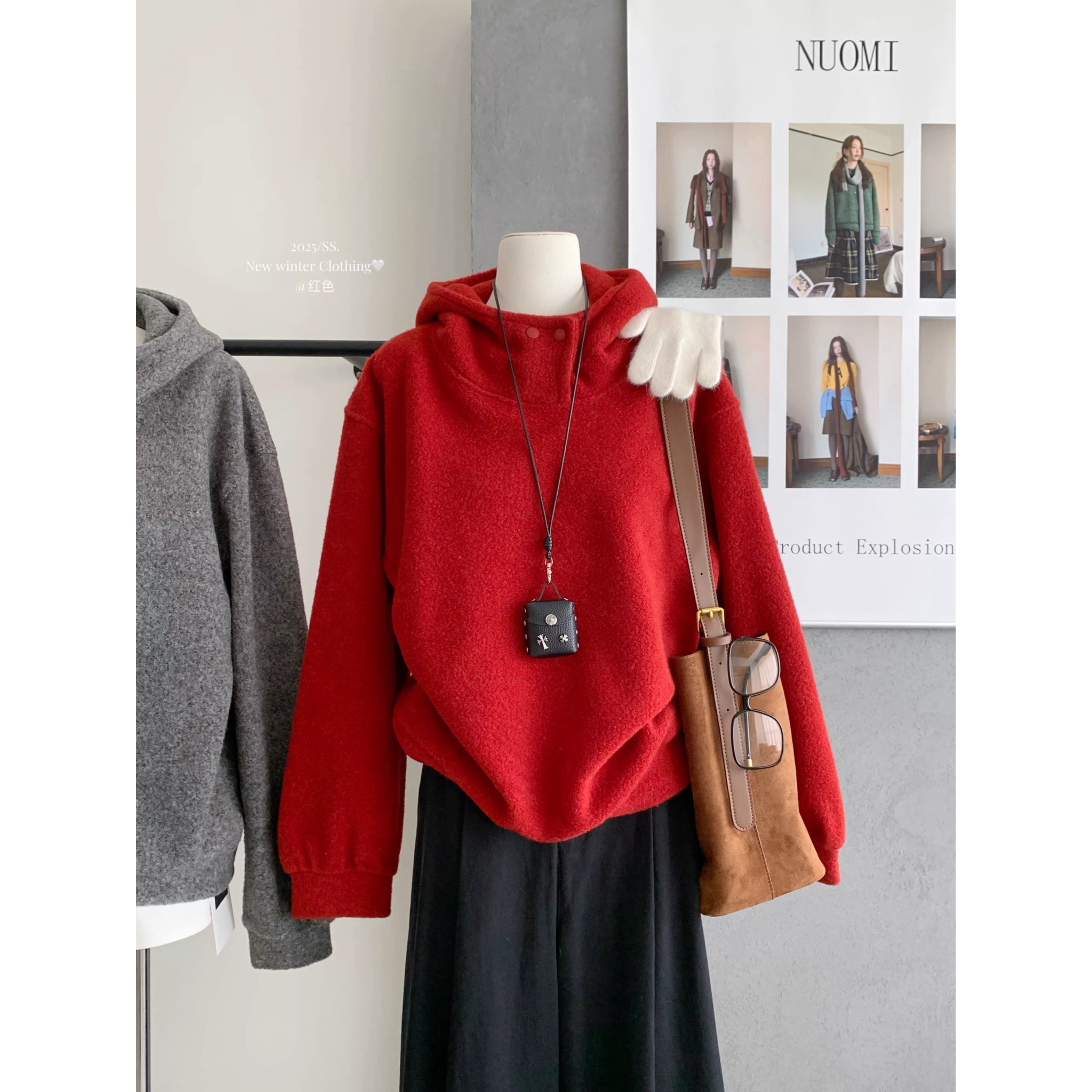 【初奢自制】加厚保暖580g云感圈圈呢圣诞风卫衣减龄纸片人连帽衫