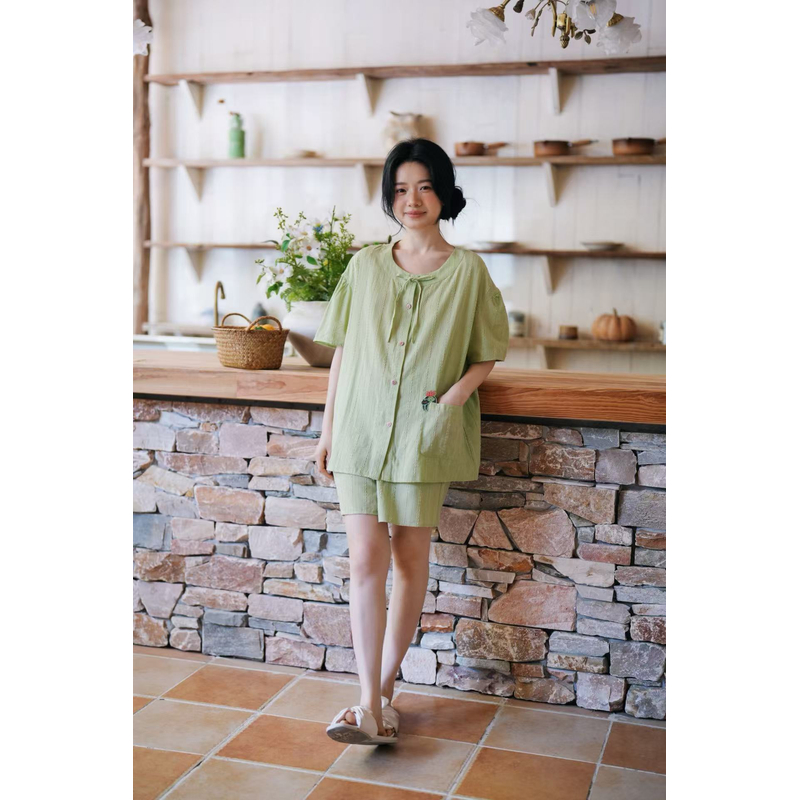 《海琴内衣专属》251-169 夏朵朵可可睡衣女短袖短裤简约家居服套装
