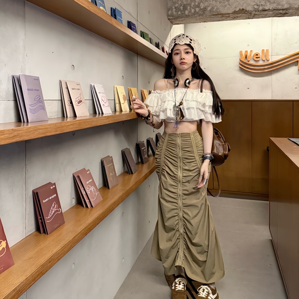 【土耳其】女装拉链鱼尾防晒半裙➕一字肩可三穿上衣不跑肩