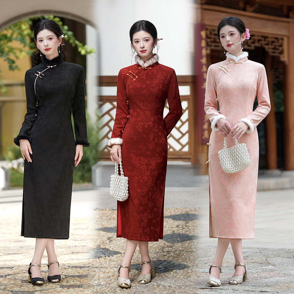 醉海棠/S-3XL  冬季2025新款旗袍加绒加厚新中式气质优雅显瘦日常