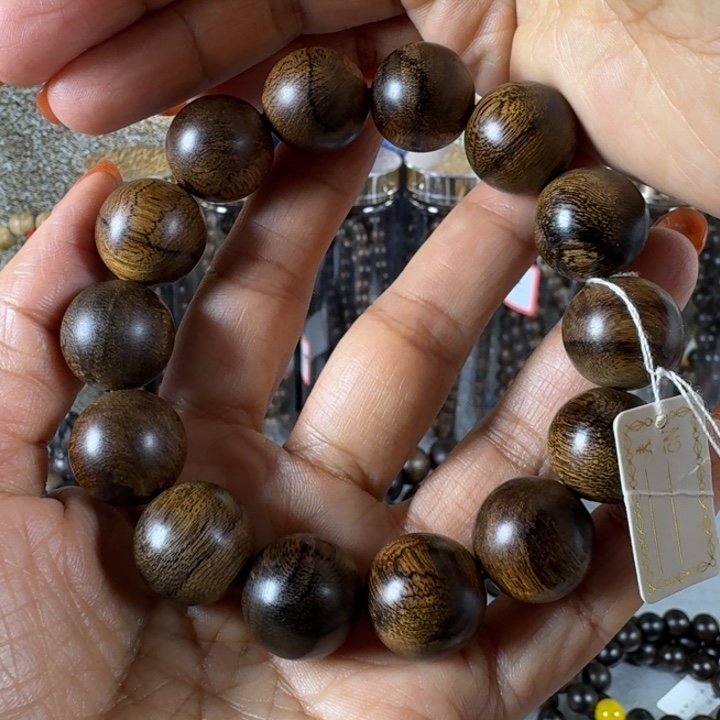 沉香手串飞*白棋虎纹瘤