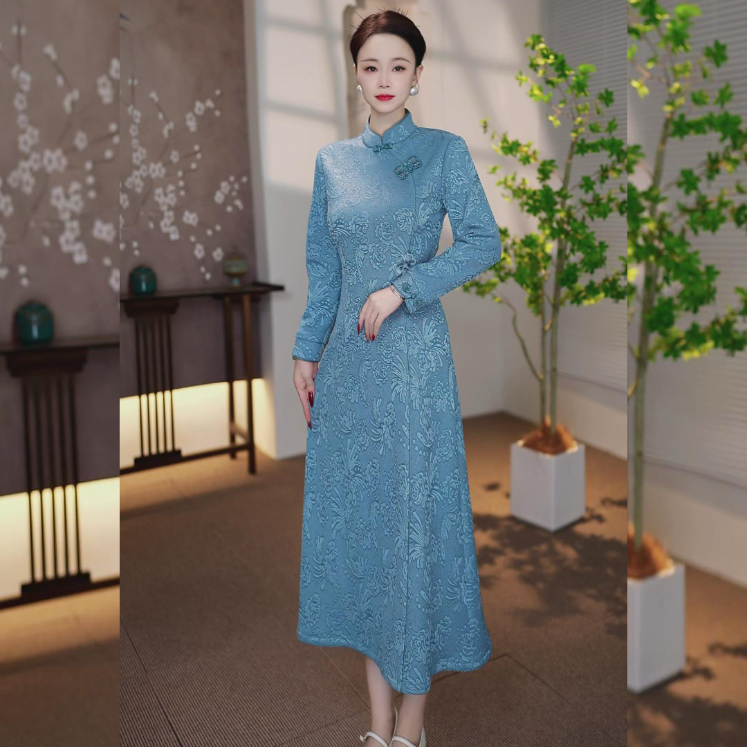 【YU-22】新国风古韵端庄秋冬新款修身显瘦遮肉女士连衣裙气质时尚