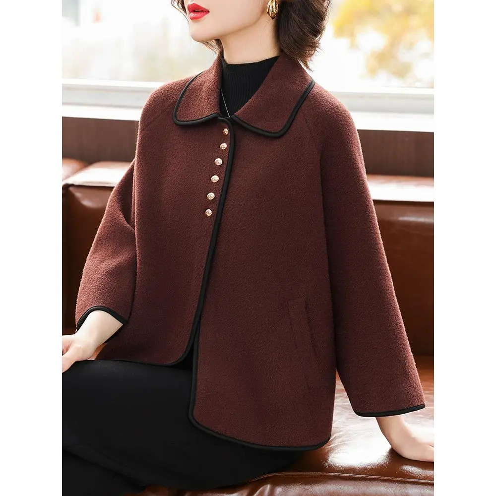 P2025新款年轻妈妈春秋装短款毛呢外套时尚经典中老年女装双面呢