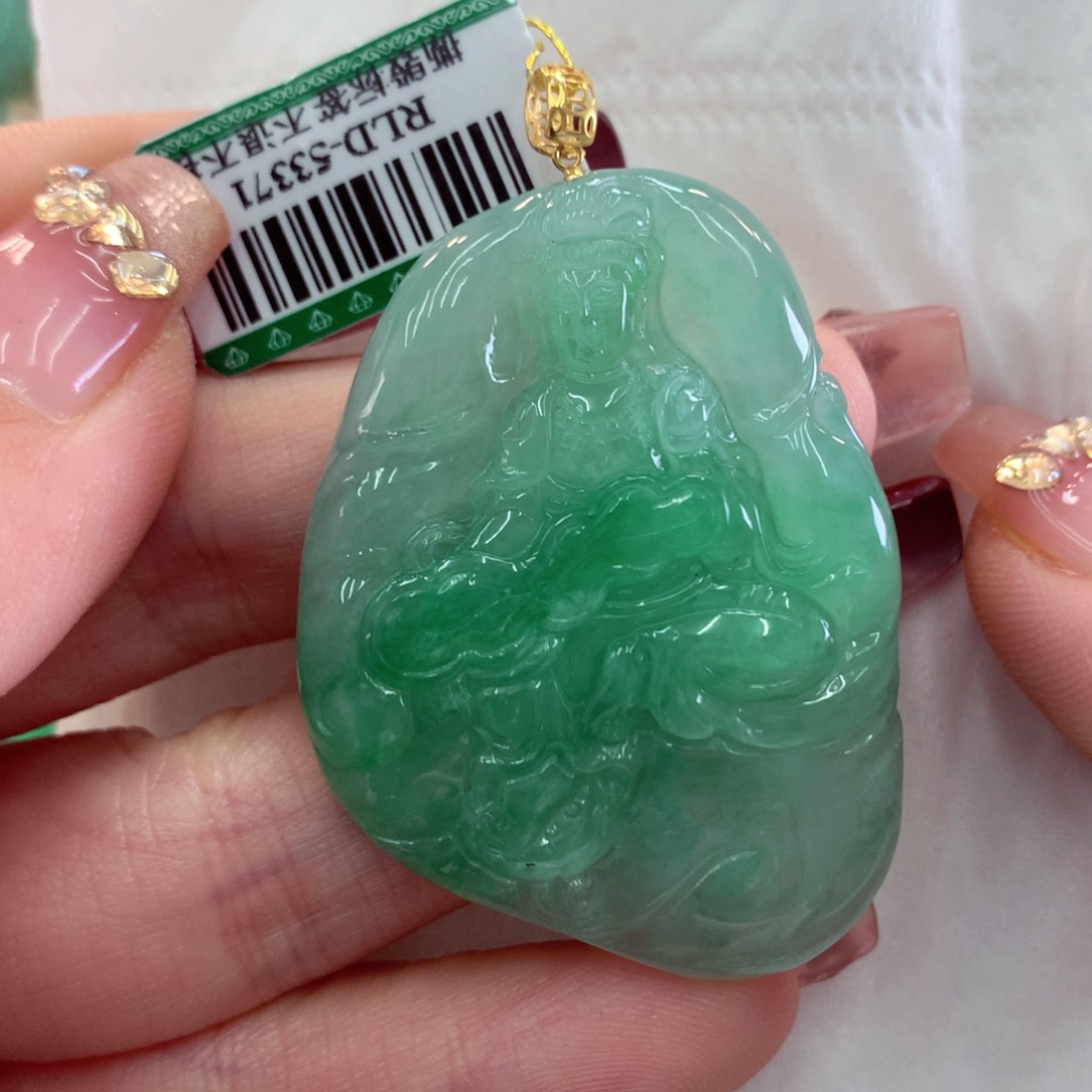 翡翠吊坠(不含链)18K金镶嵌
