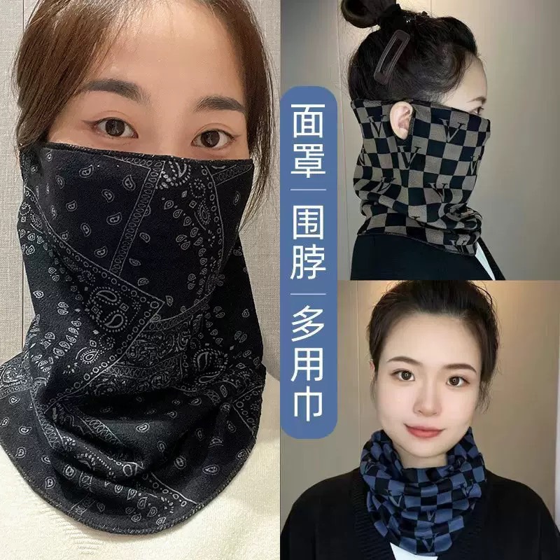 秋冬季围脖女百变挂耳面罩保暖护颈脖套百搭围巾骑行防风寒面罩