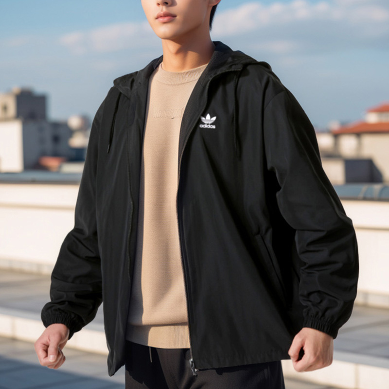 【流光风】阿迪达斯三叶草梭织外套男连帽运动服休闲夹克IR9852