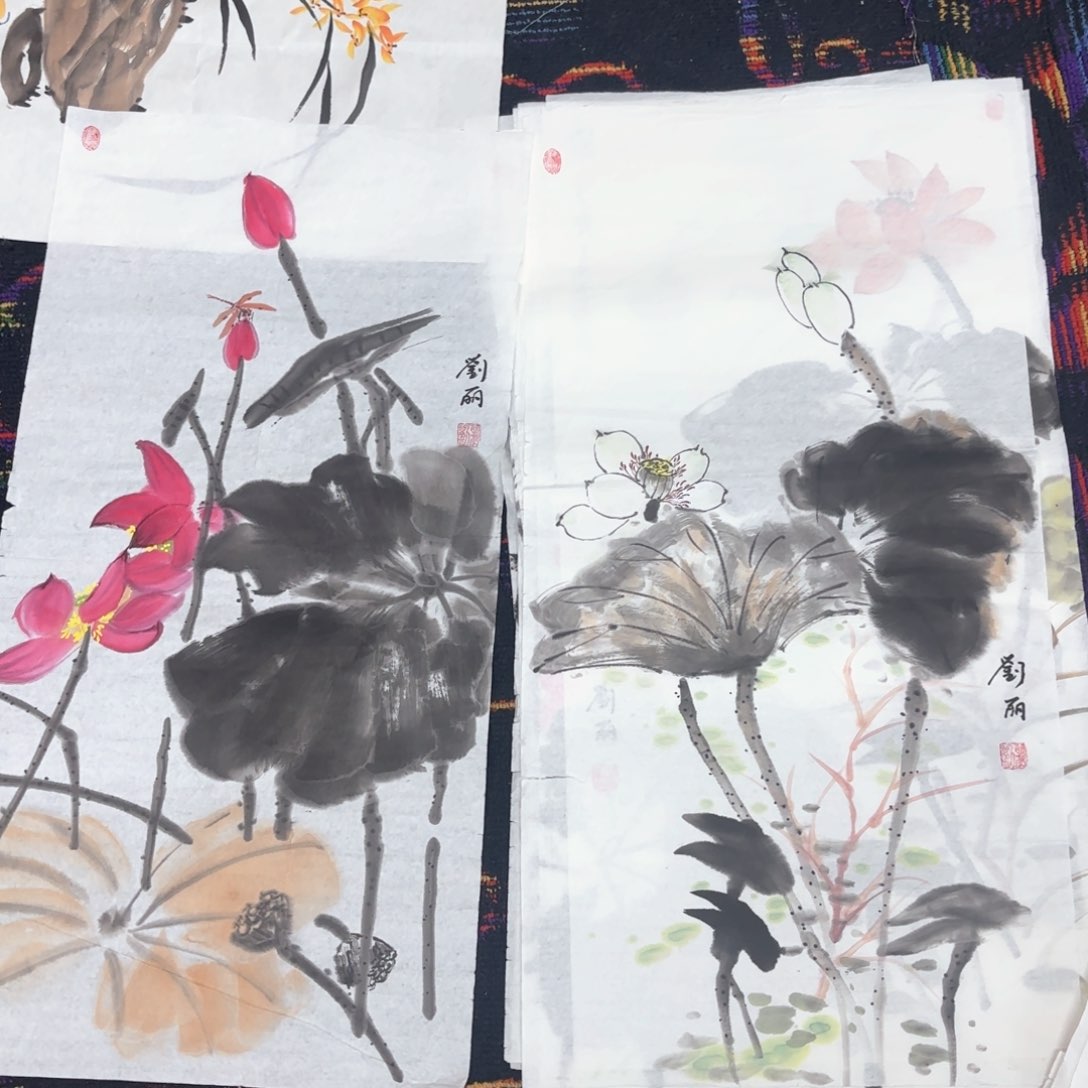 国画刘丽四尺四开花鸟朱