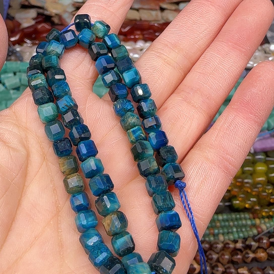 玛瑙/玉髓合金珠宝半成品金蓝虎眼5mm方糖一条