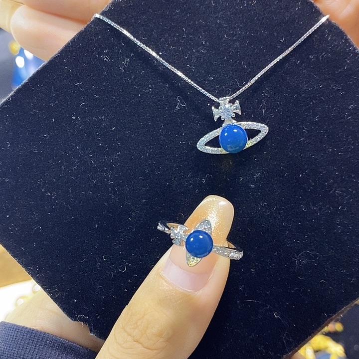 蓝珀银S925镶嵌珠宝奇石多米尼加蓝珀套装戒指吊坠