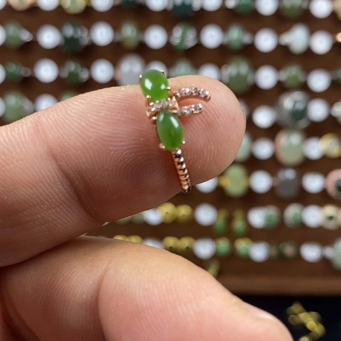 和田玉（碧玉）戒指银S925镀金镶嵌