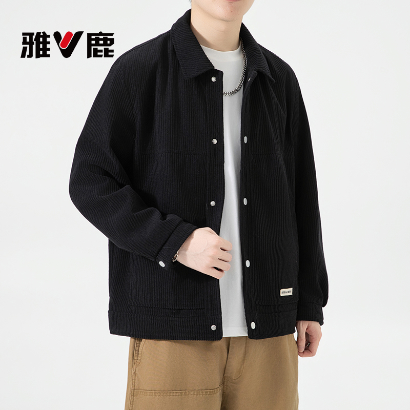 雅鹿灯芯绒春秋夹克男2025新款男士工装翻领休闲外套男高级感痞帅