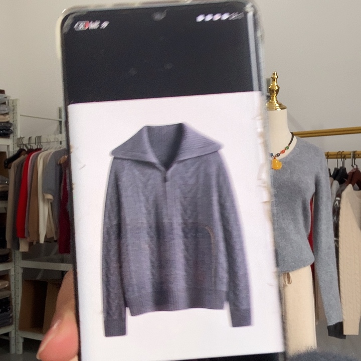 10%山羊绒7针加厚大翻领 胸围108 灰色