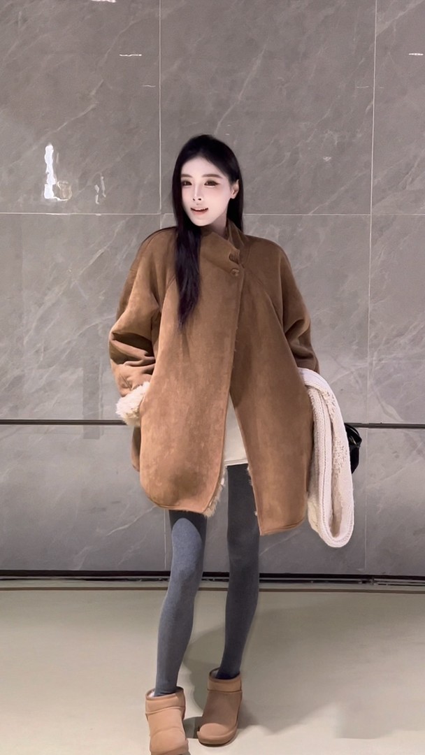 新款冬季韩版气质保暖绒皮外套