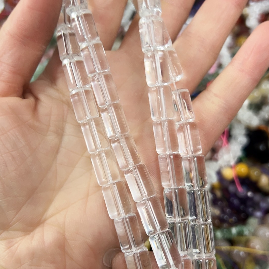 玛瑙/玉髓未镶嵌珠宝半成品，压电白水桶珠2条