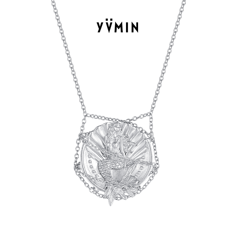 吊坠925银 YVMIN尤目 度假主题日 925银网人鱼银币长项链