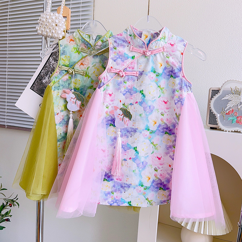 2024夏季新款网纱公主背心裙中国风女孩旗袍裙TX1166