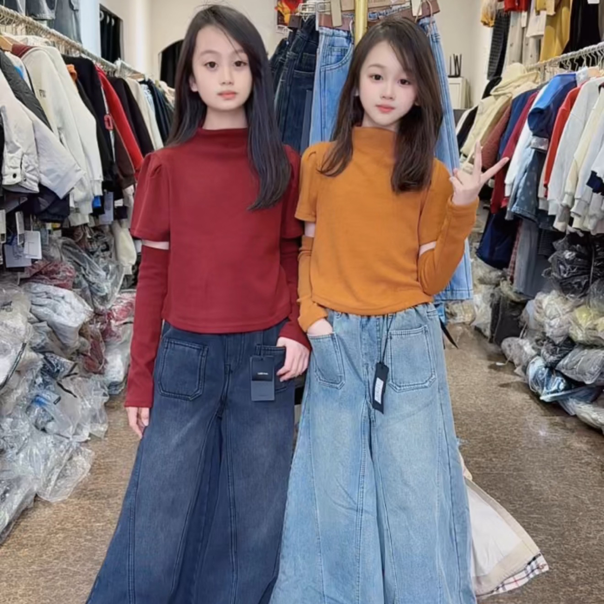 秋冬半高领德绒 断袖辣妹上衣 女童洋气内搭