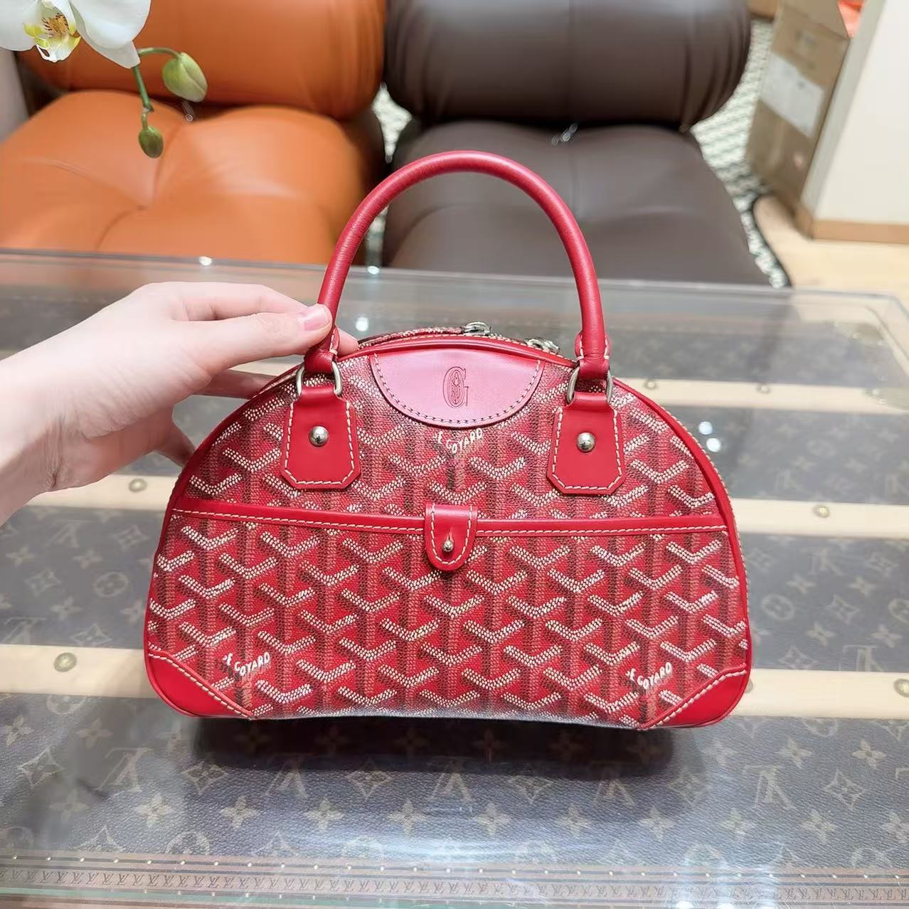 99新 Gaoy/戈雅  mini酒红色 保龄球包手提包 