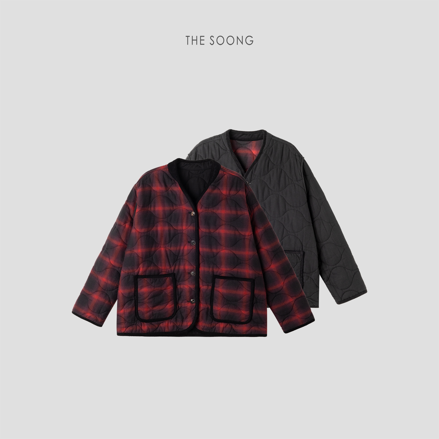 THESOONG|’双面穿棋盘格‘经典新款格子正反两穿棉服保暖外套T7653