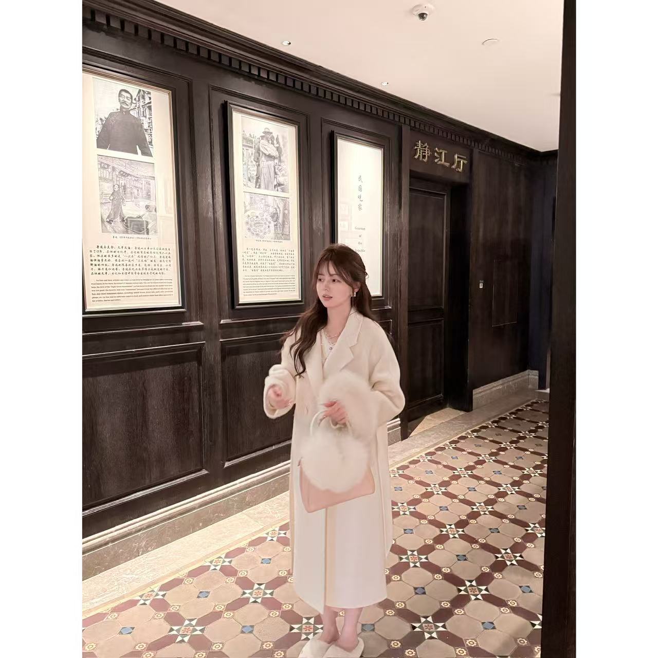 THEYIIX【私服大衣】嵿奢骆马绒轮廓线拱针毛呢外套高级感长款大衣