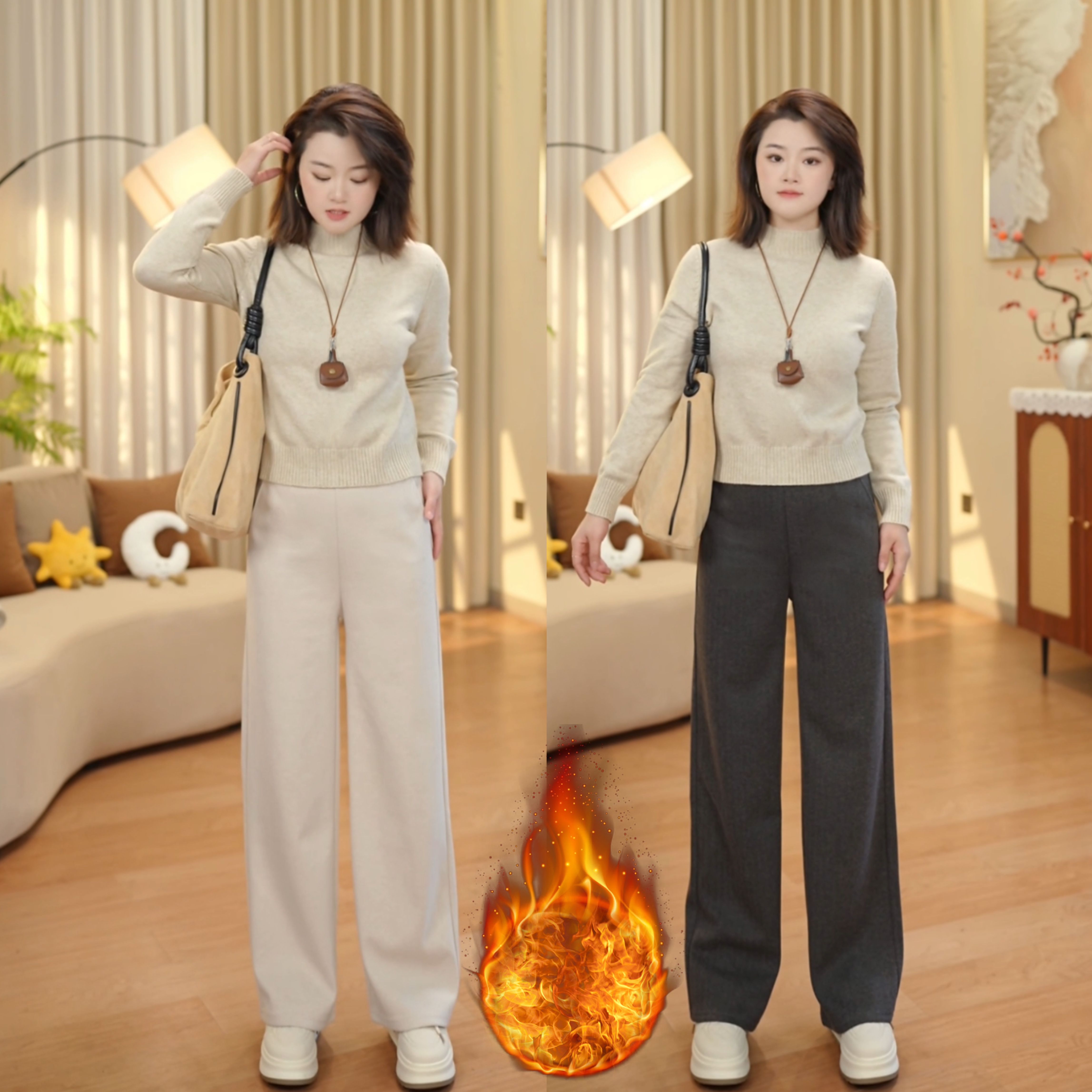 冬季小个子加绒加厚糯米裤高腰直筒休闲秋冬韩版显瘦外穿百搭裤子