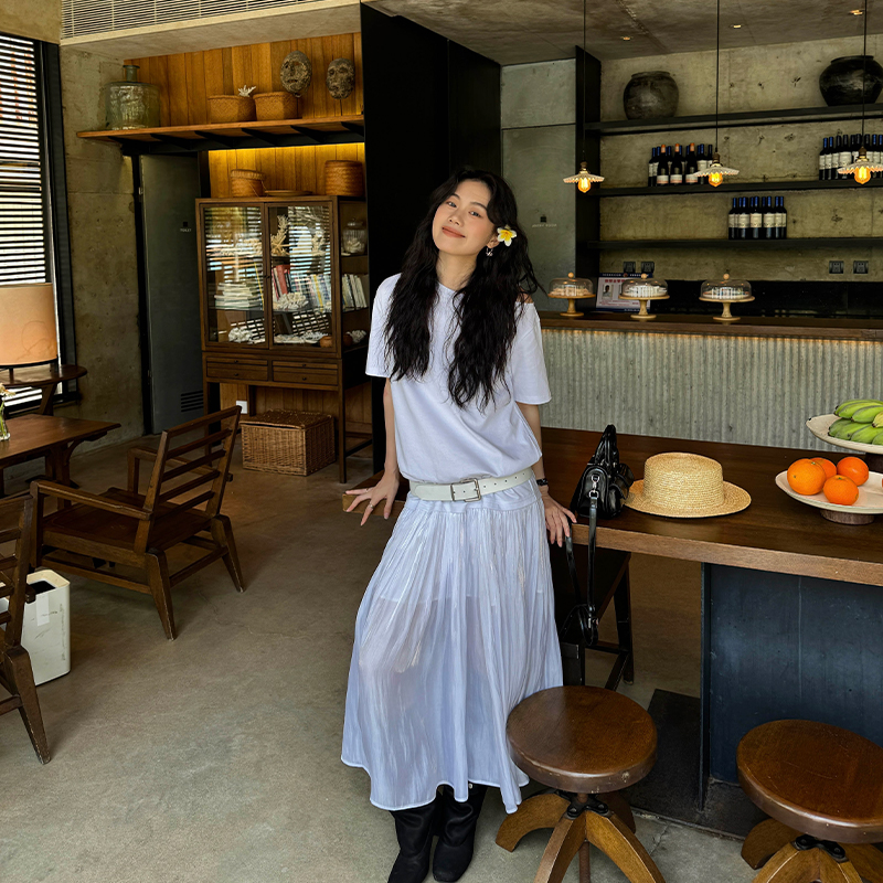 Seyora【简约清冷】欧若风纯棉拼接裙褶皱假两件T恤裙 L33263SY52