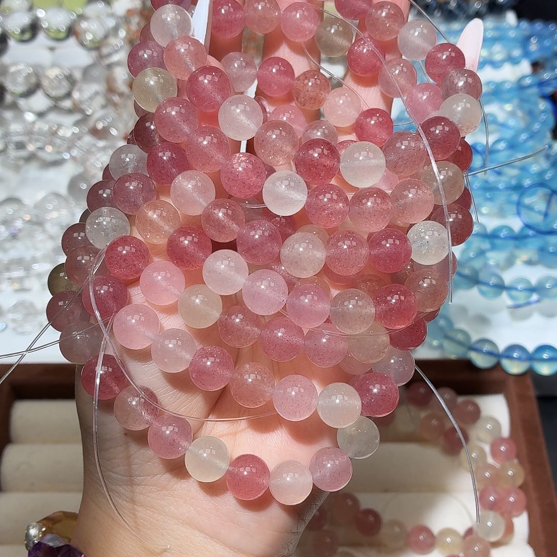 烟晶银S925镶嵌手链糖果色草莓晶9m