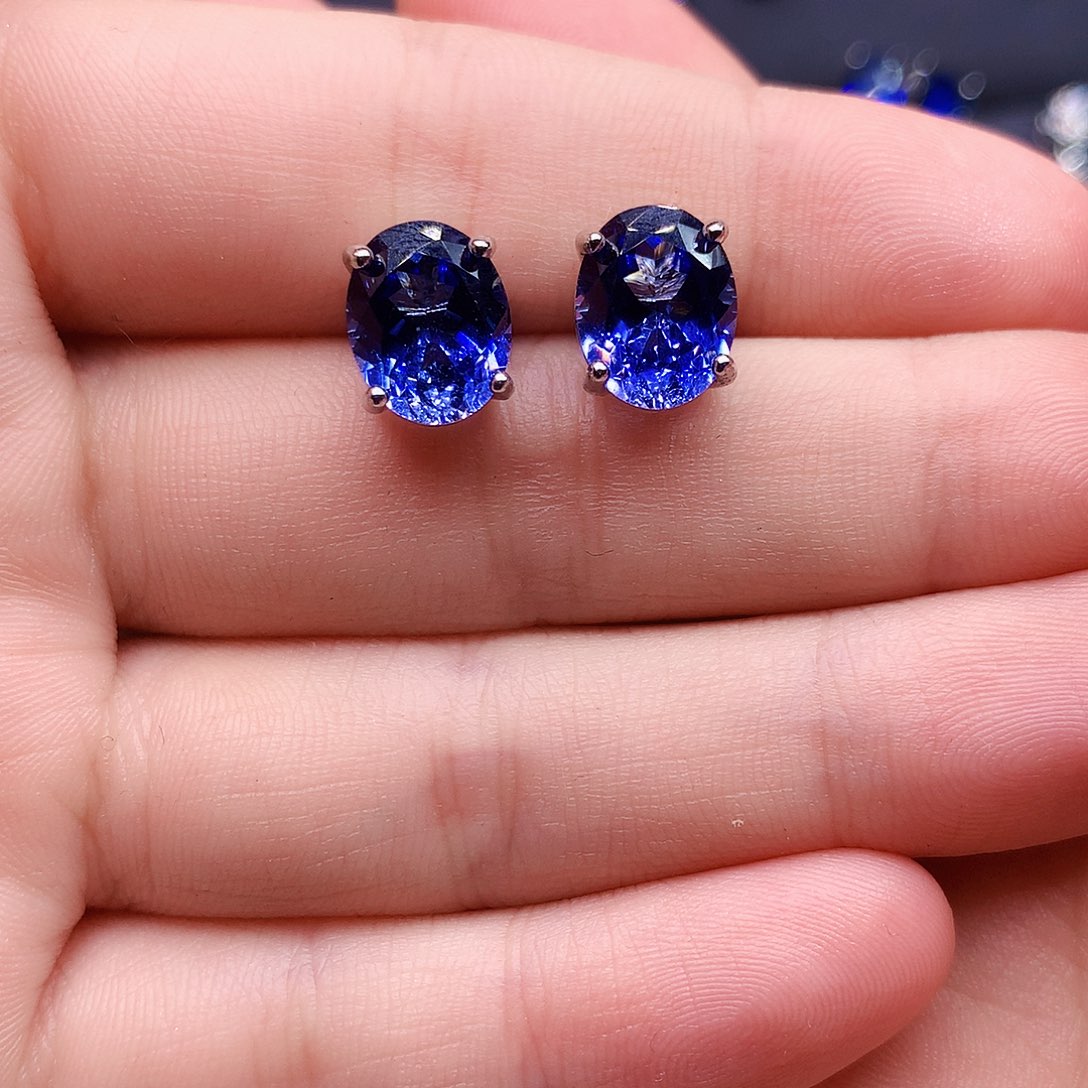 耳饰银S925镶嵌蓝宝石