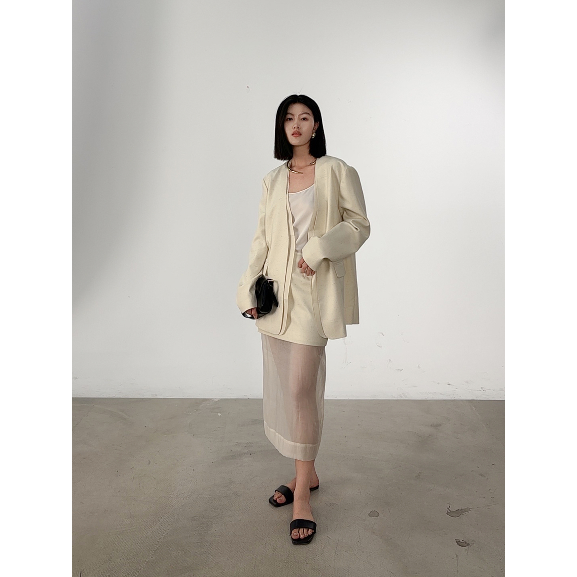 CLEAR BREEZE25春夏高定极简风白西装套瘦气质松弛感521186102