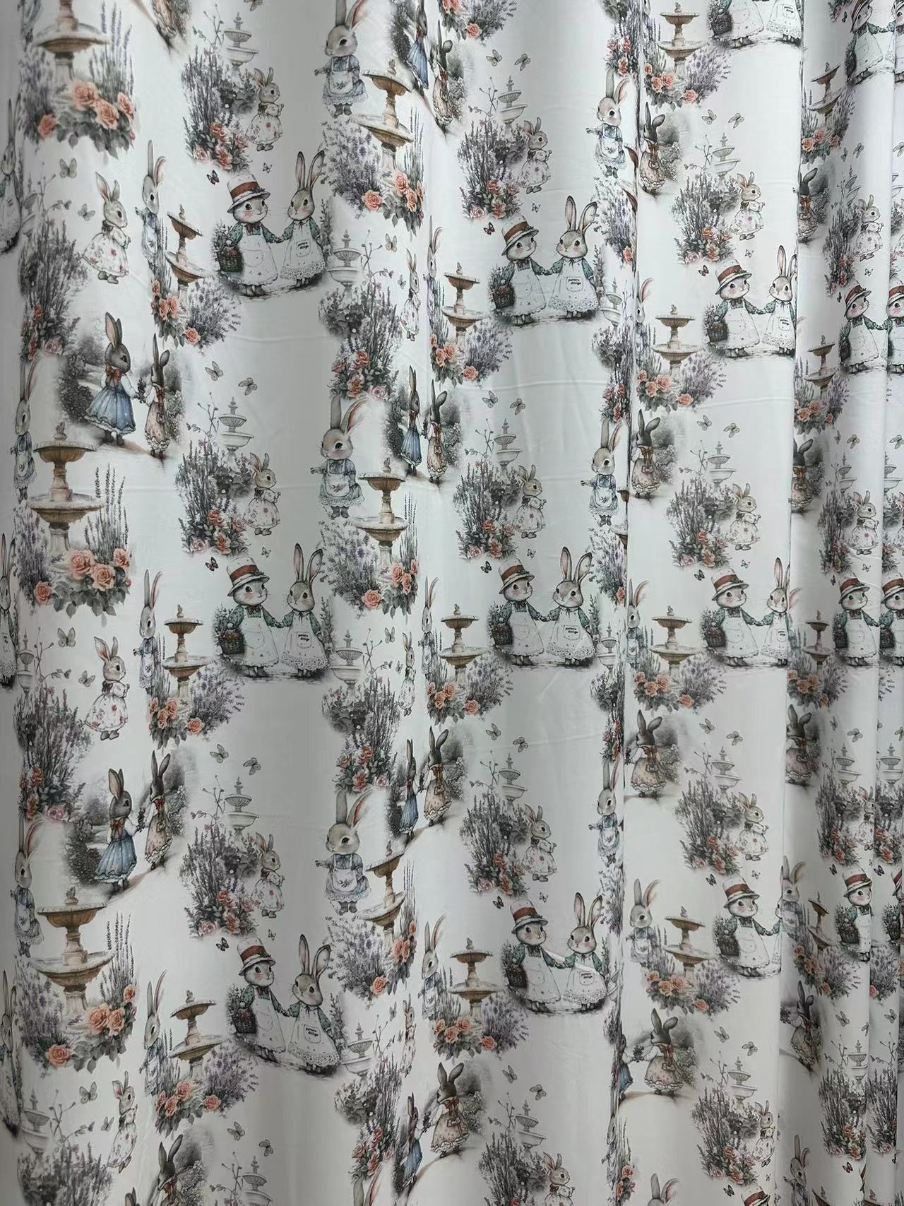 小兔子卡通数码印花卧室客厅窗帘