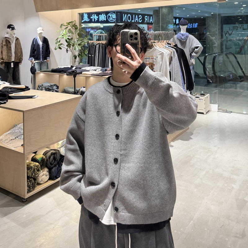 开衫款针织圆领开衫毛衣针织衫潮流宽松情侣ins LF25291