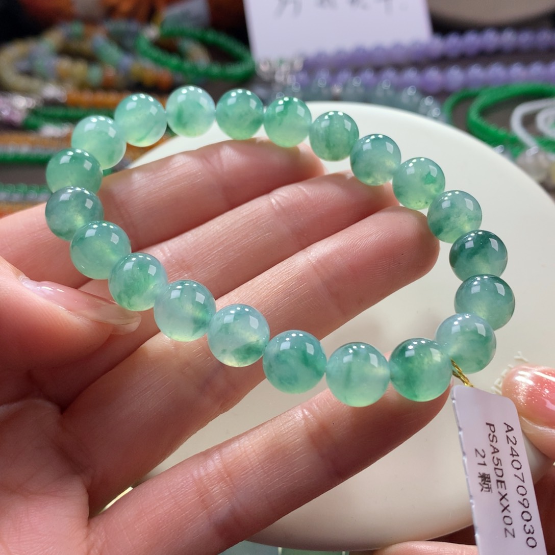 翡翠手链未镶嵌冰飘花卡9