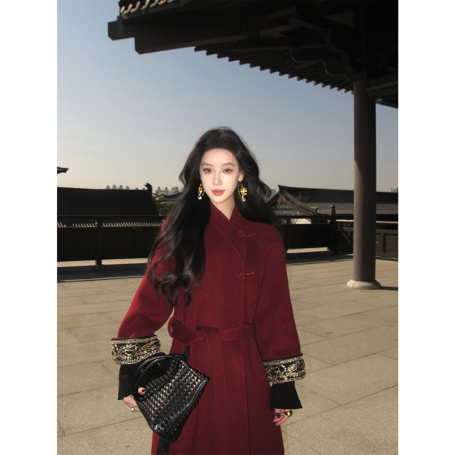 有洧Youwei跨年穿搭双面呢羊毛外套2025冬季长款毛呢大衣25SS1108