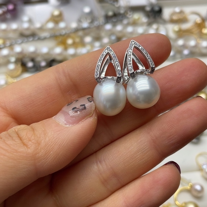 海水珍珠耳饰银S925镶嵌