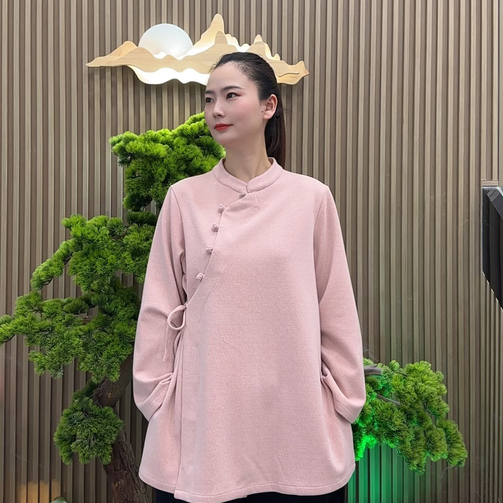 女款单件上衣铂金软绒偏襟上衣保暖太极服