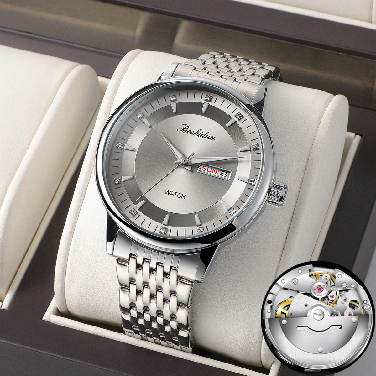 【奢品腕表】新商务大气自动背透薄款日历夜光防水男表集合-11