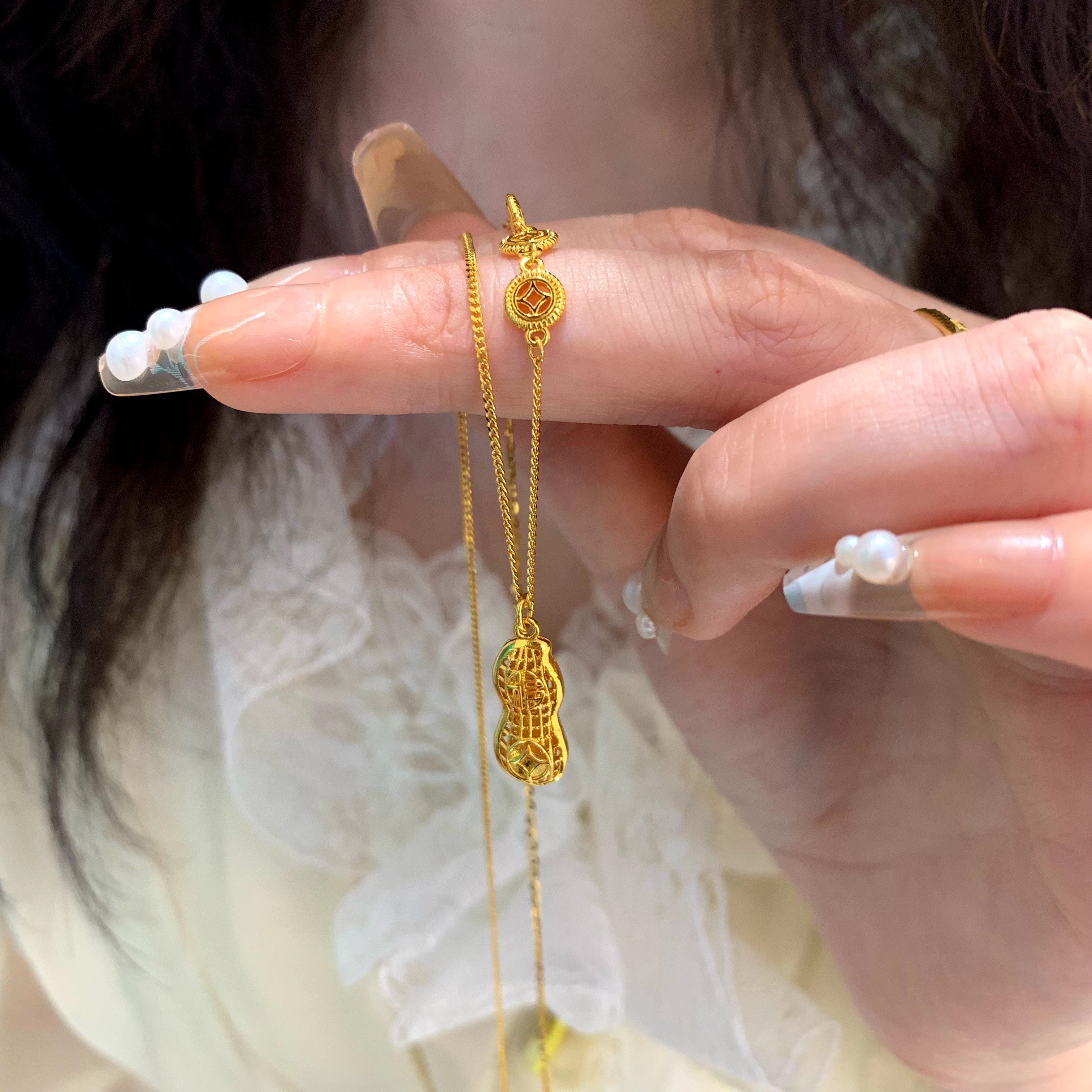 坠链均足银 足银好事花生套链