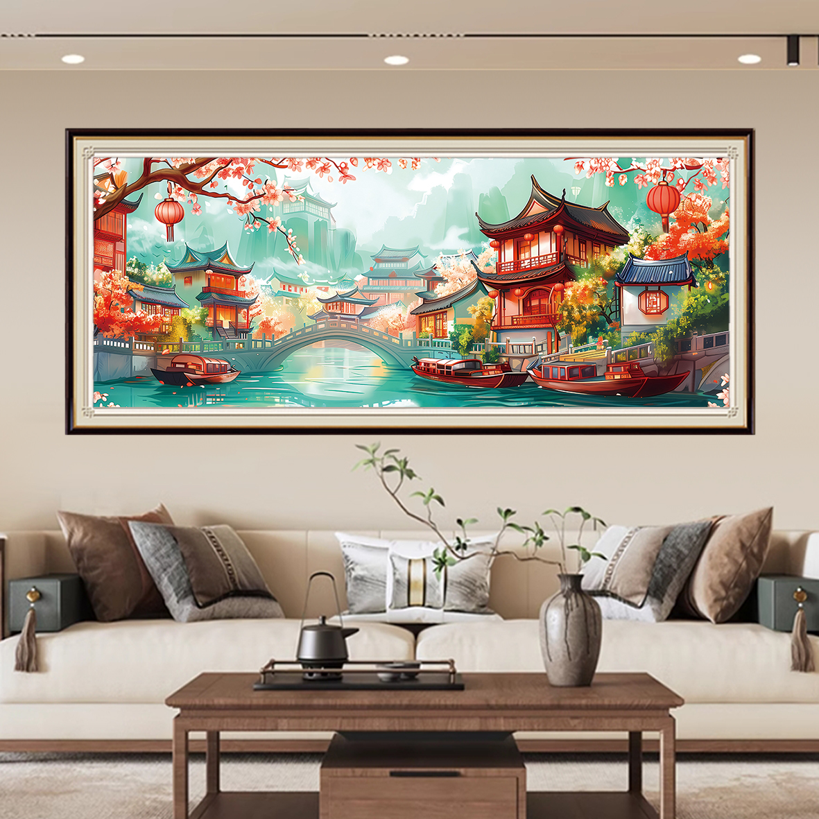 【新疆长绒棉双纱棉礼盒版】6755/6790江南古韵十字绣大格180*70cm