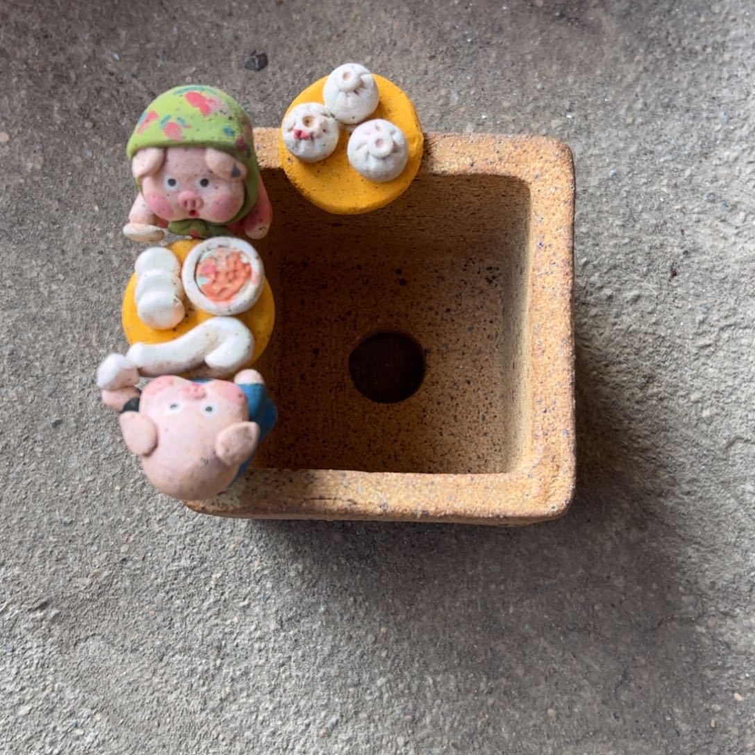泥塑古镇炻陶花盆