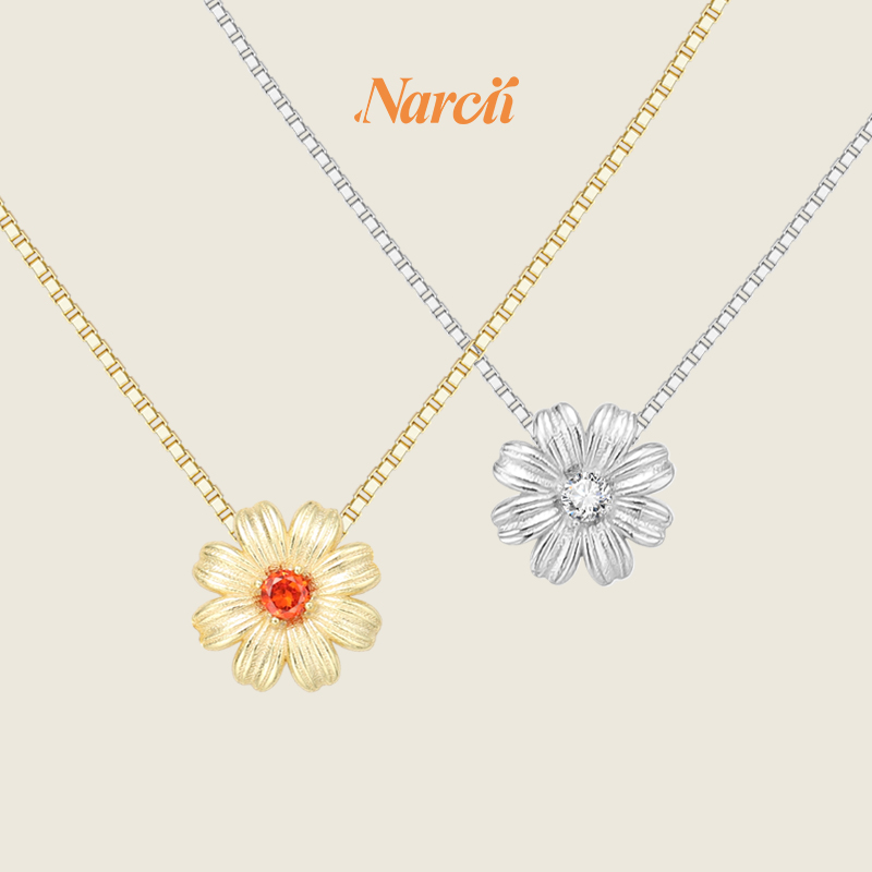 链子925银合成锆石 NARCII元气非洲菊项链女925银锁骨链生日礼物