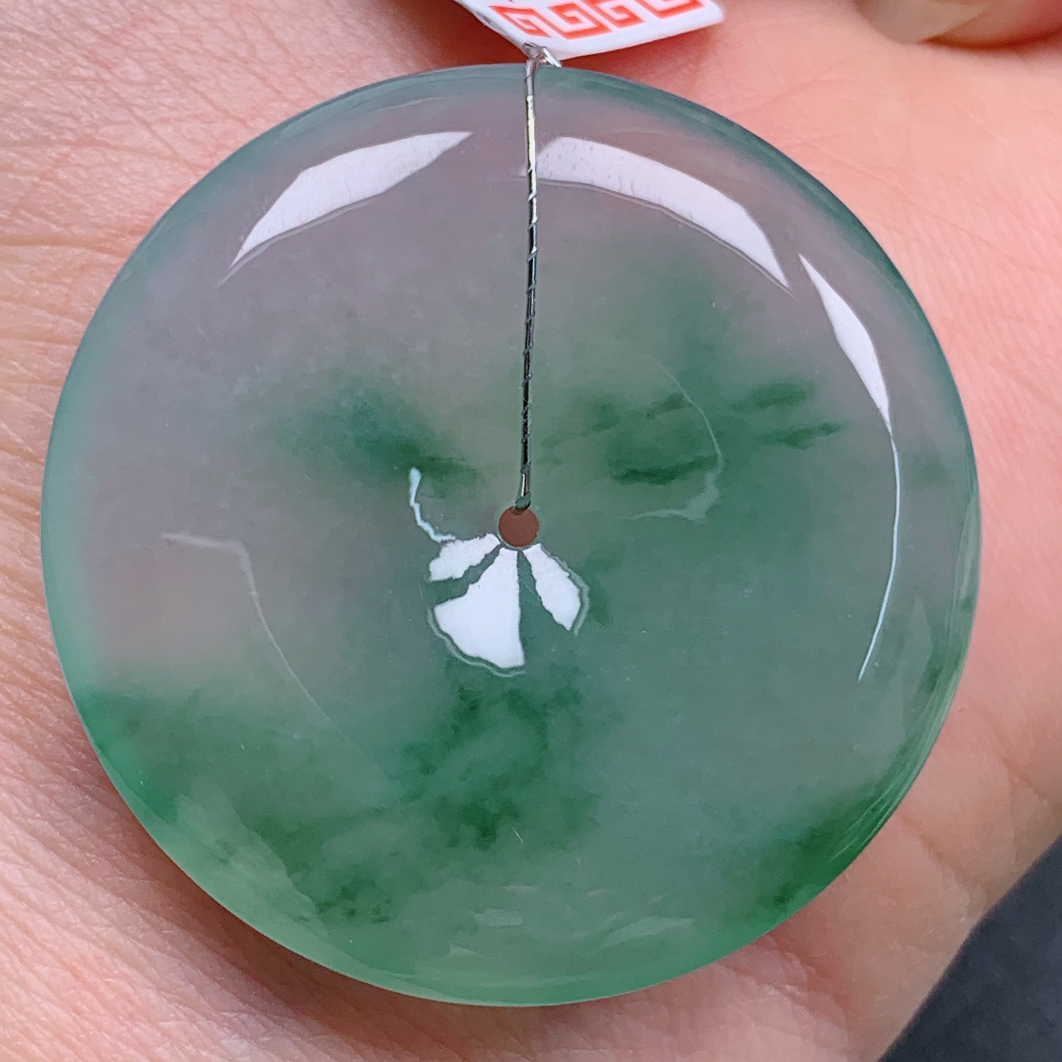 天然缅甸翡翠A货冰飘花平安扣气质精美尺寸35.8+6.2  303