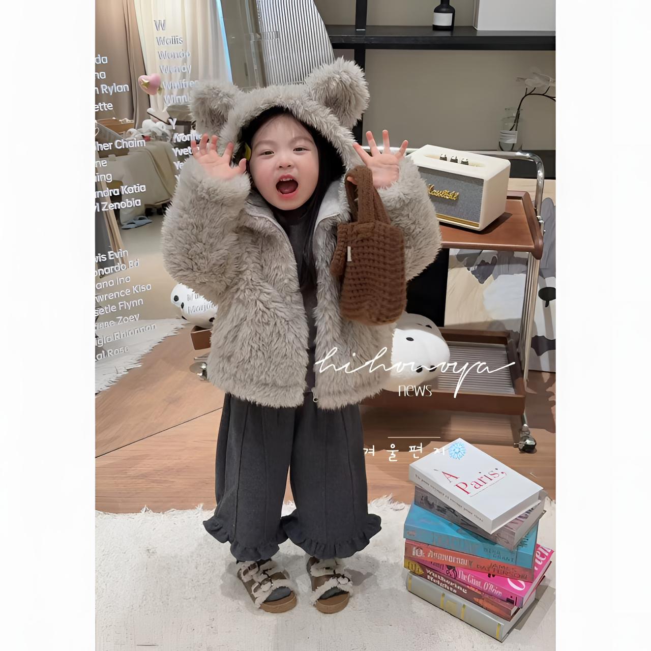 女童套装秋冬新款羊羔毛仿皮草外套毛呢假两件保暖加厚裤两件套