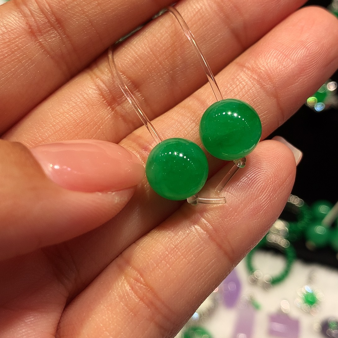 翡翠未镶嵌耳饰缅甸翡翠耳饰珠珠未镶嵌